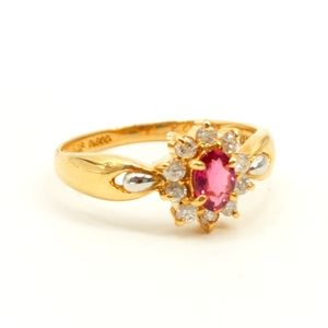 Ruby Diamond Gold Ring. 18 Carat Yellow Gold, 900 Platinum .30Ct Ruby, 0.22ct D